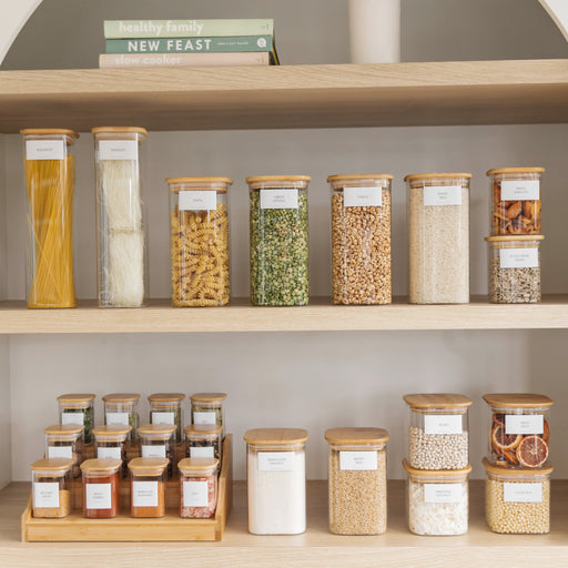 Square Bamboo Glass Deluxe Pantry Pack - Little Label Co The Home of Organisation For Kitchen, Bathroom, Laundry & More