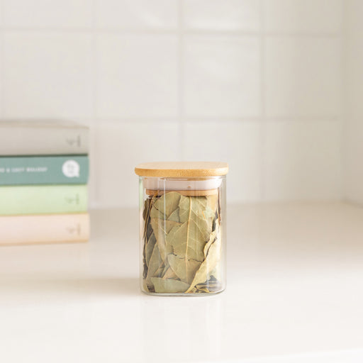 Bamboo Glass Herb & Spice Jars Square - 200ml - Little Label Co The Home of Organisation For Kitchen, Bathroom, Laundry & More