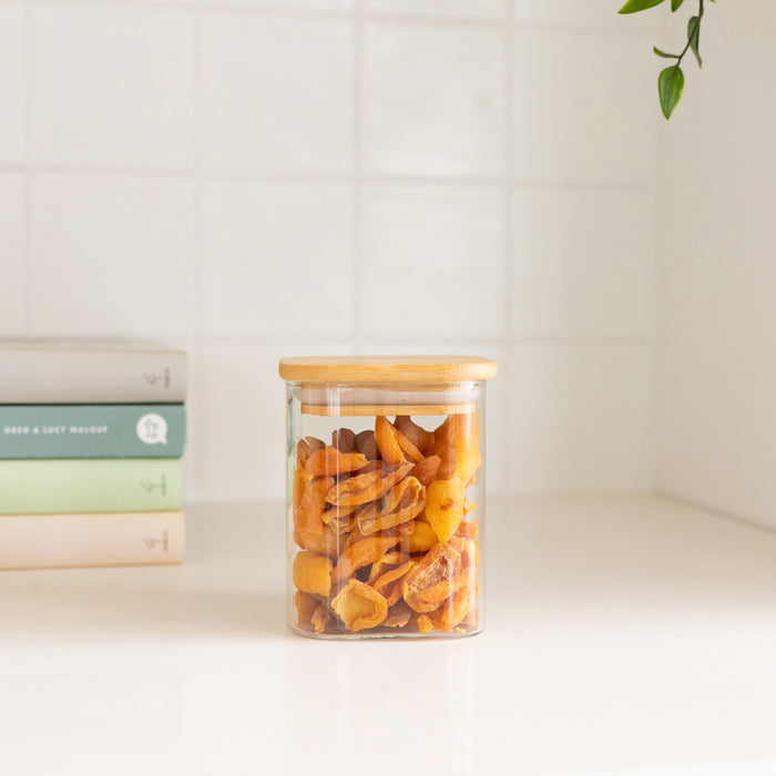 Square Glass and Bamboo Storage Jar - 500ml - Little Label Co The Home of Organisation For Kitchen, Bathroom, Laundry & More