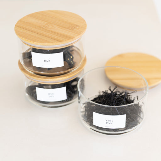 Round Stackable Bamboo Glass Jar Large Pack x 3 - Little Label Co Australia - The Home of Organisation For Kitchen, Bathroom, Laundry & More