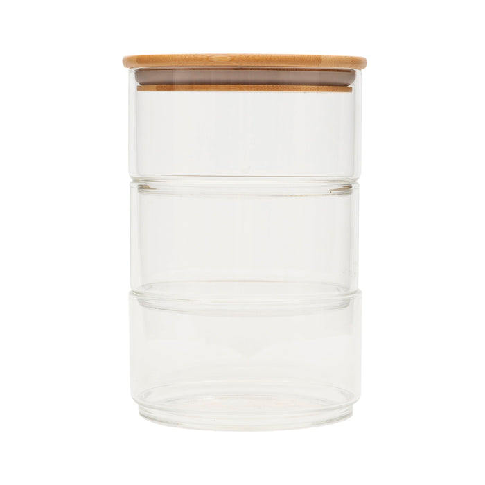 Large Round Stackable Bamboo Glass Jar - (pack of 3) - Little Label Co - Bathroom Accessories - 20%, Bamboo Storage Solutions, Catchoftheday, Storage Containers