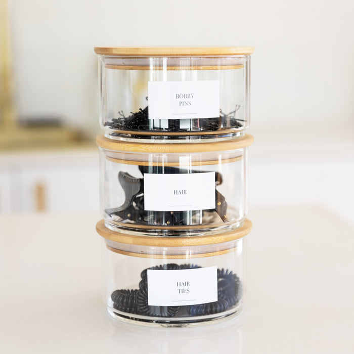 Round Stackable Bamboo Glass Jar Large Pack x 3 - Little Label Co Australia - The Home of Organisation For Kitchen, Bathroom, Laundry & More