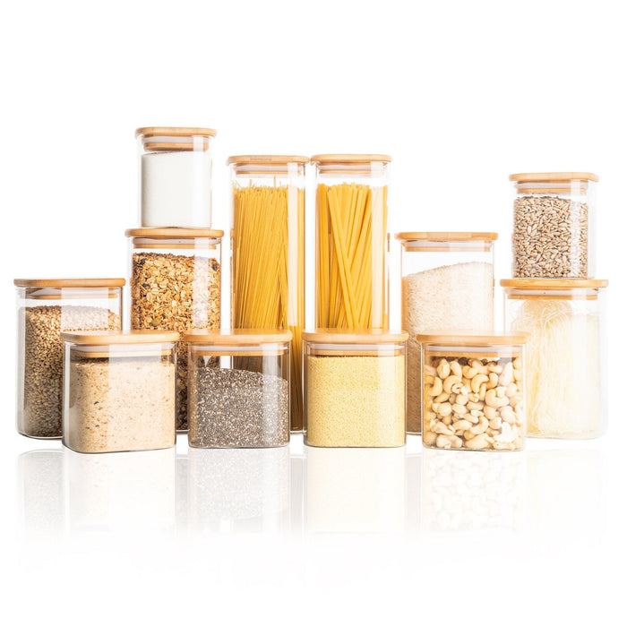 Square Glass and Bamboo Storage Jar 750ml - Little Label Co - Food Storage Containers - 20%, Food Storage Containers