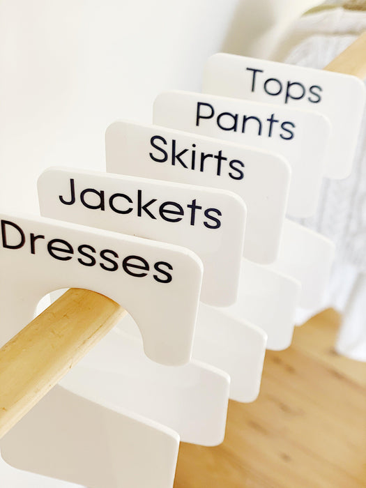 Wardrobe Organisers Acrylic or Bamboo (with custom labels) - Little Label Co - Labels & Tags - 30%, Wardrobe Tags